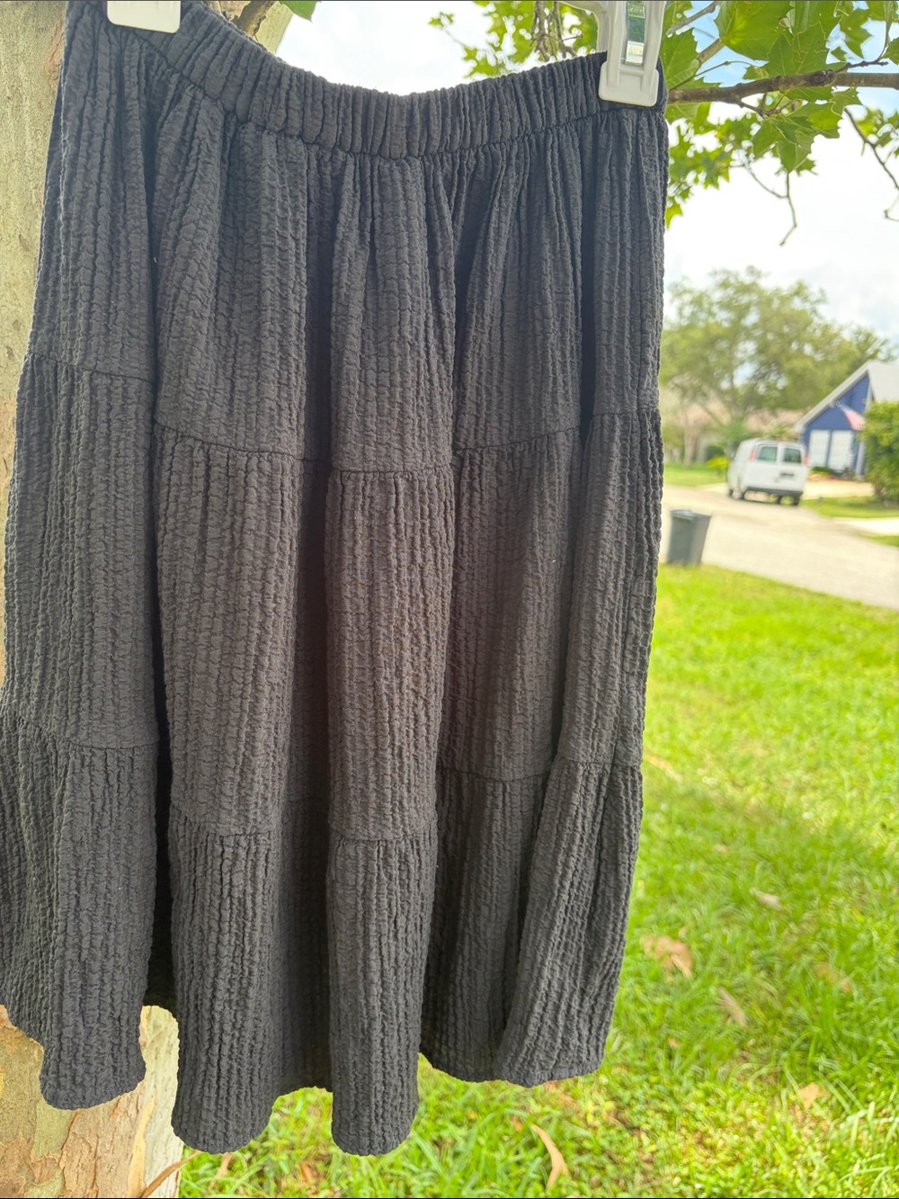 H&M Girls Charcoal Crinkled Tiered Skirt